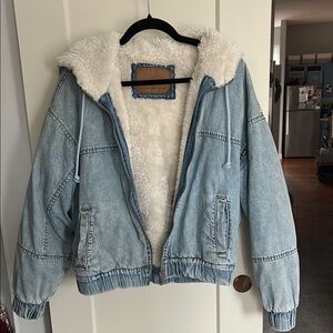 American Eagle Blue Denim Jacket with White Fleece Lining